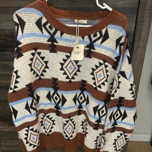 Andthewhy Brown and Blue Patterned Sweater
